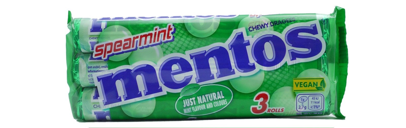 Mentos Spearmint Just Natural 3 Rolls | High Quality Chocolate & Sweets Online - Product Image Mentos Spearmint Just Natural 3 Rolls | High Quality Chocolate & Sweets Online - Product Image